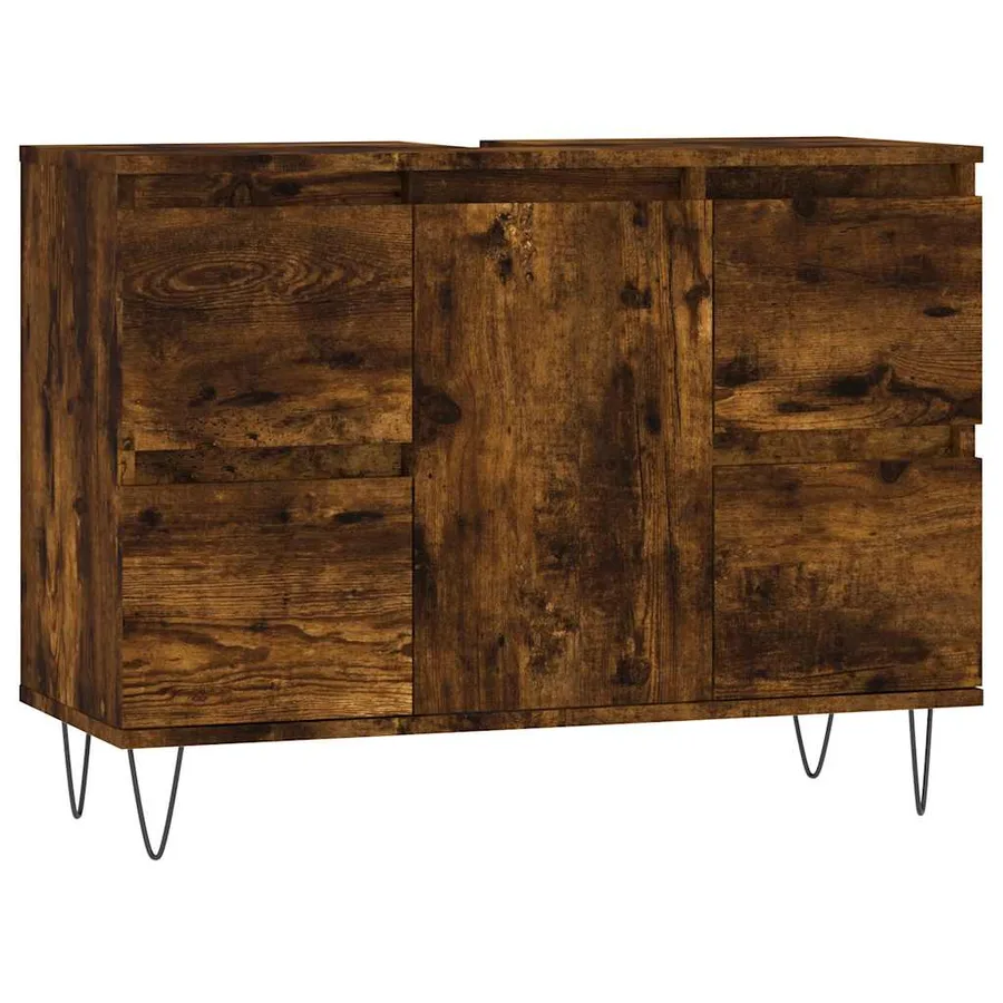 Armoire salle de bain chêne fumé 80x33x60cm bois d'ingénierie - 2