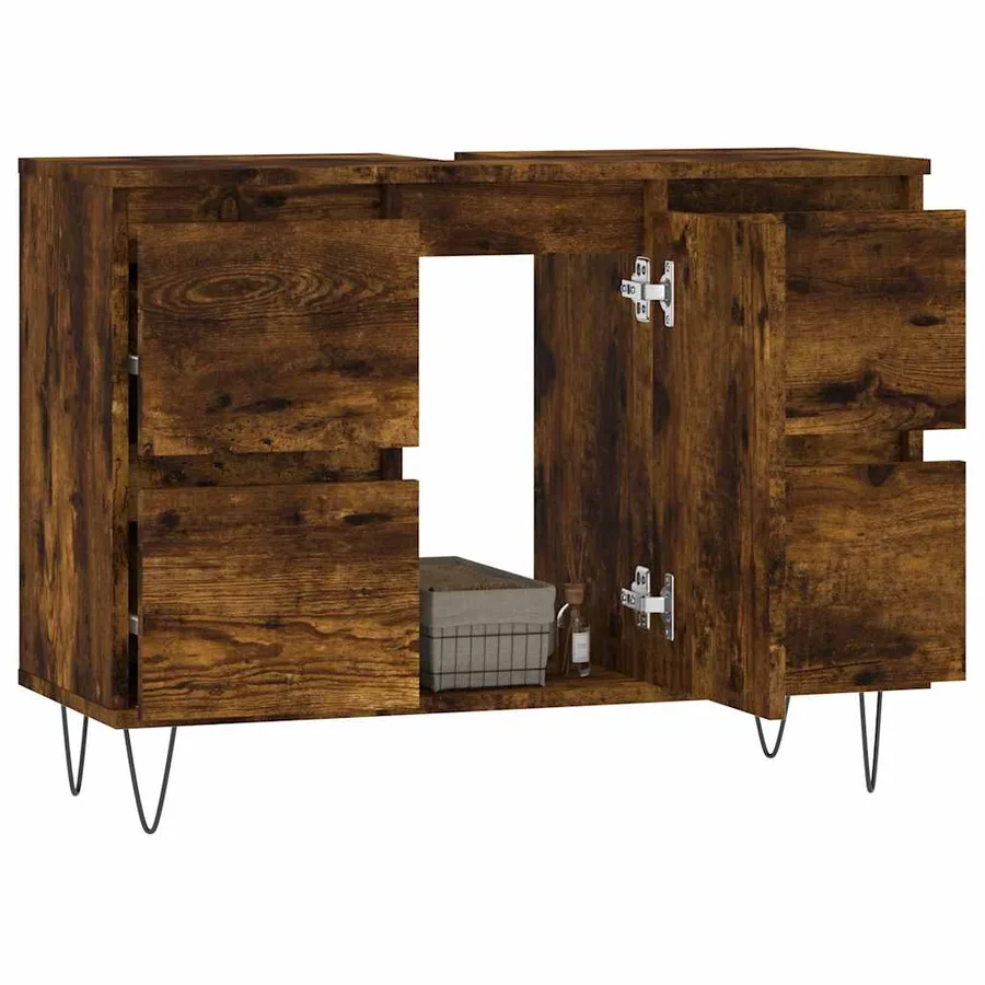 Armoire salle de bain chêne fumé 80x33x60cm bois d'ingénierie - 3