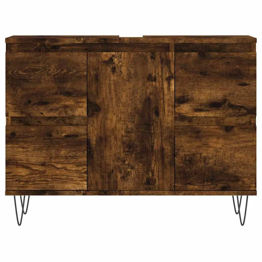 Armoire salle de bain chêne fumé 80x33x60cm bois d'ingénierie - 4