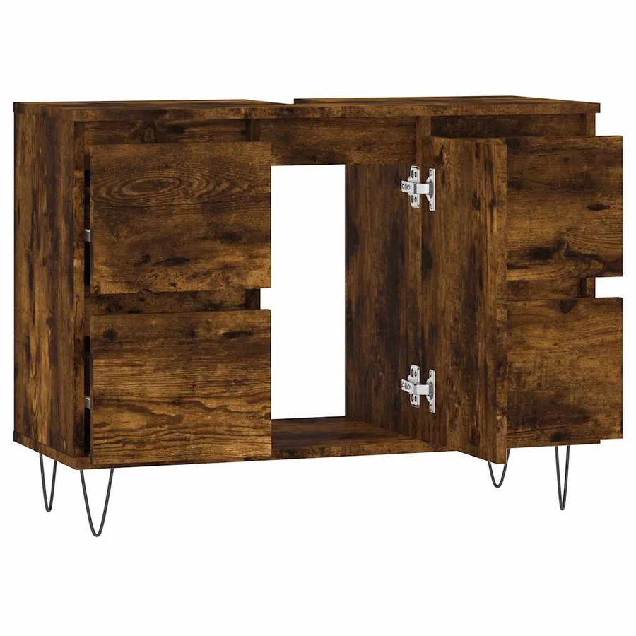 Armoire salle de bain chêne fumé 80x33x60cm bois d'ingénierie - 5