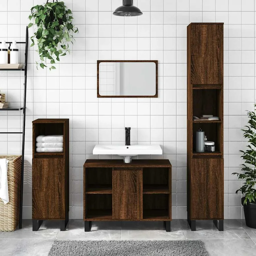 Armoire salle de bain chêne marron 80x33x60cm bois d'ingénierie