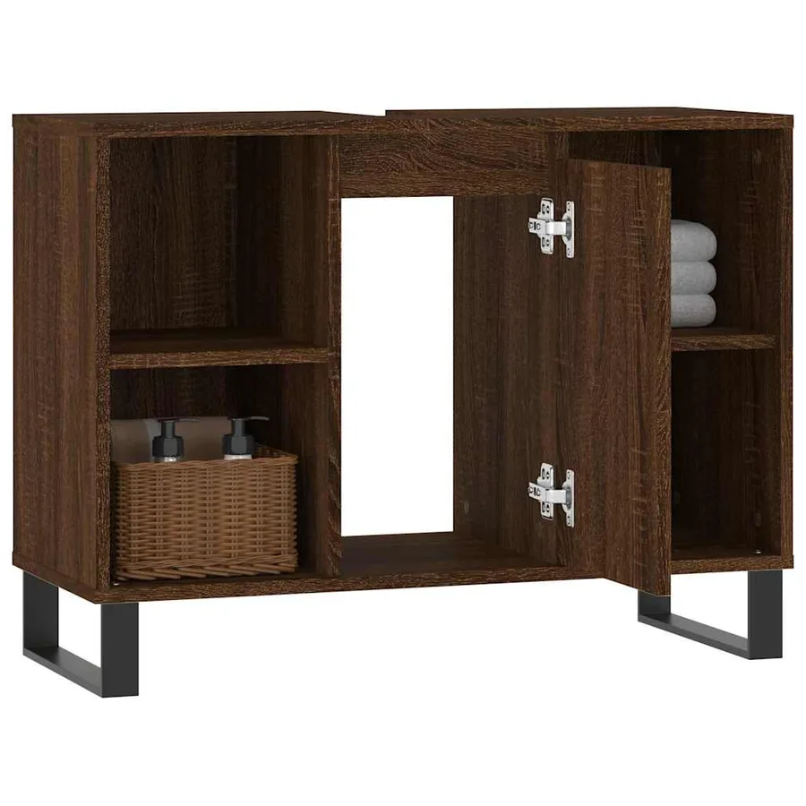 Armoire salle de bain chêne marron 80x33x60cm bois d'ingénierie - 4