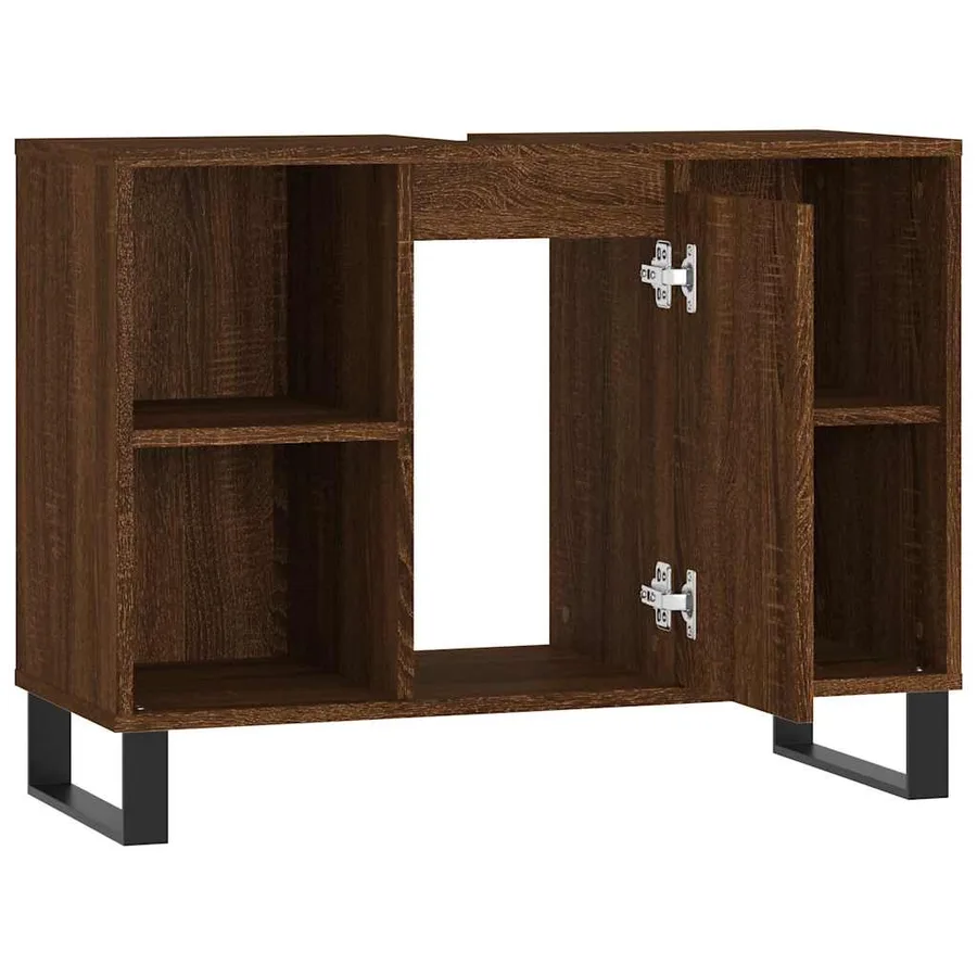Armoire salle de bain chêne marron 80x33x60cm bois d'ingénierie - 5