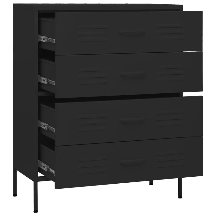 Commode Noir 80x35x101,5 cm Acier - 6