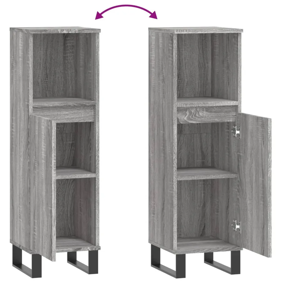 Armoire salle de bain sonoma gris 30x30x100 cm - 9