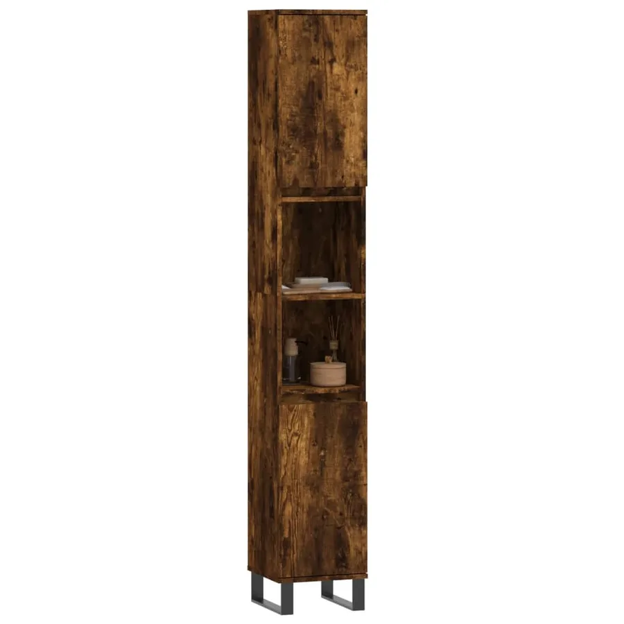 Armoire de bain chêne fumé 30x30x190 cm bois d'ingénierie - 3