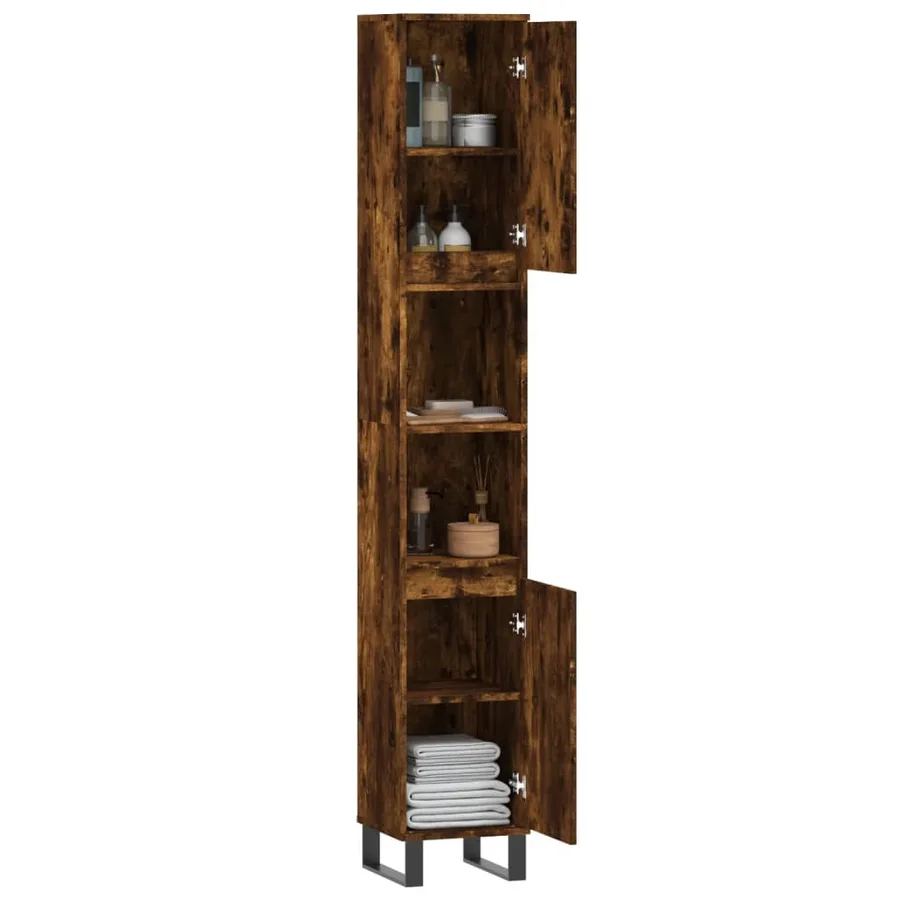Armoire de bain chêne fumé 30x30x190 cm bois d'ingénierie - 4