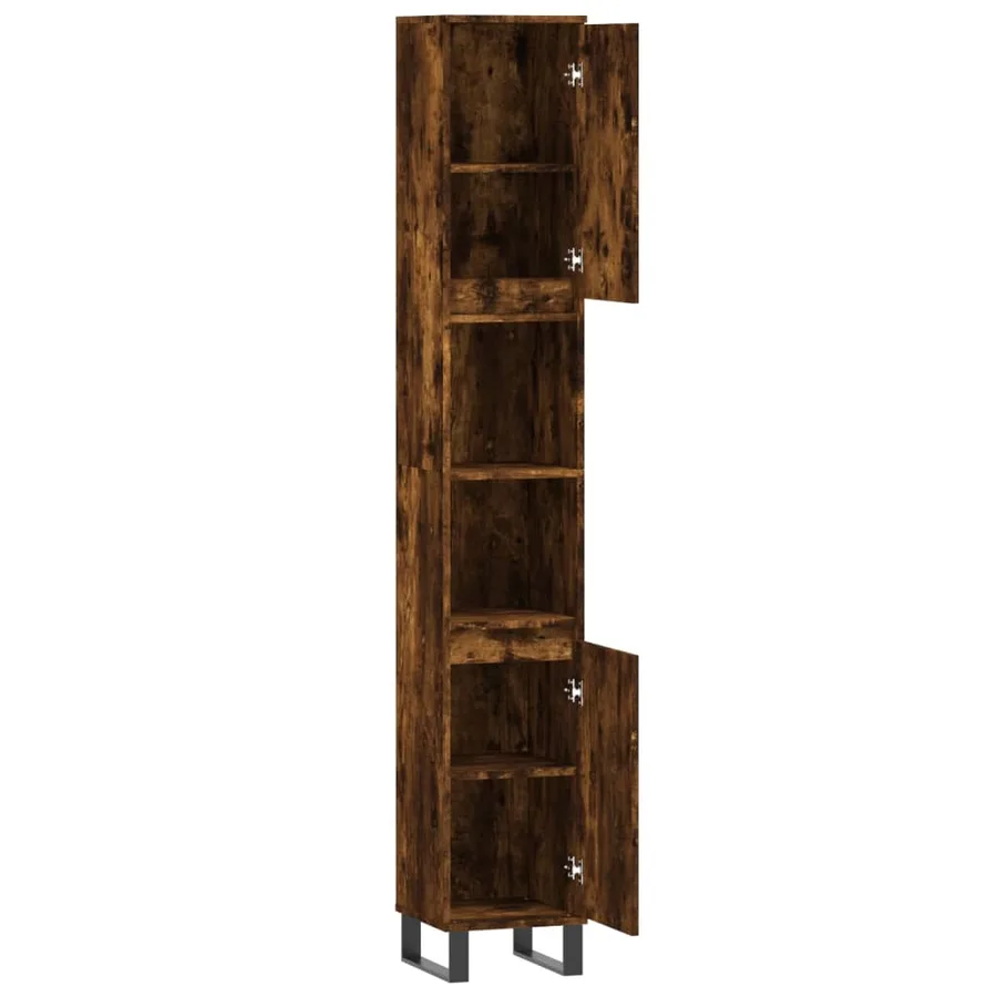 Armoire de bain chêne fumé 30x30x190 cm bois d'ingénierie - 6