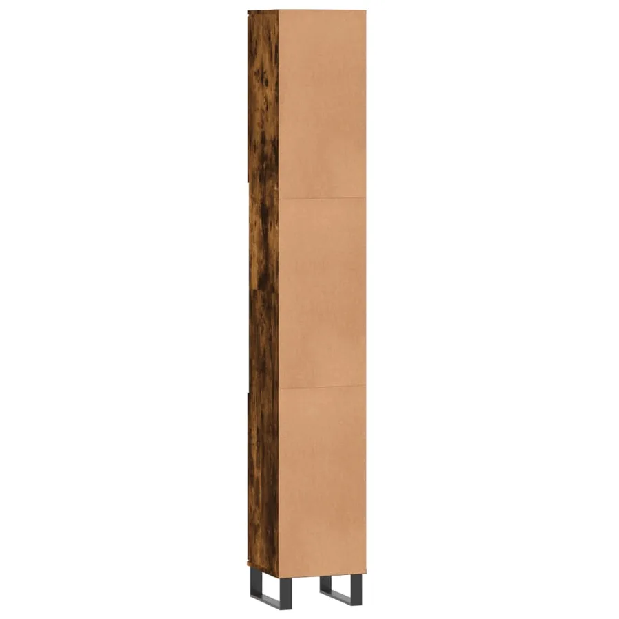 Armoire de bain chêne fumé 30x30x190 cm bois d'ingénierie - 8