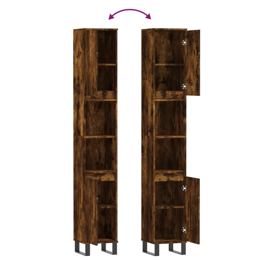 Armoire de bain chêne fumé 30x30x190 cm bois d'ingénierie - 9