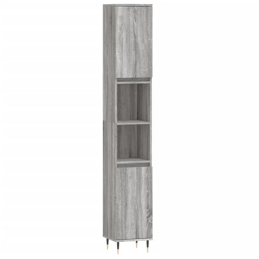 Armoire de bain sonoma gris 30x30x190 cm bois d'ingénierie - 2