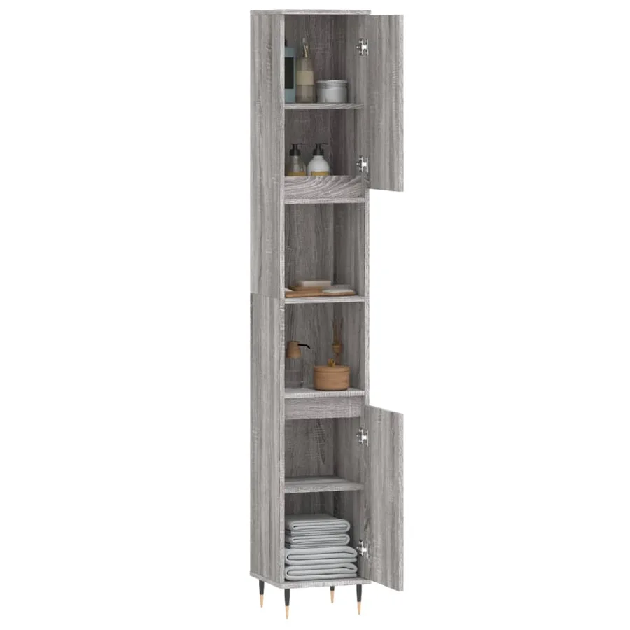 Armoire de bain sonoma gris 30x30x190 cm bois d'ingénierie - 4