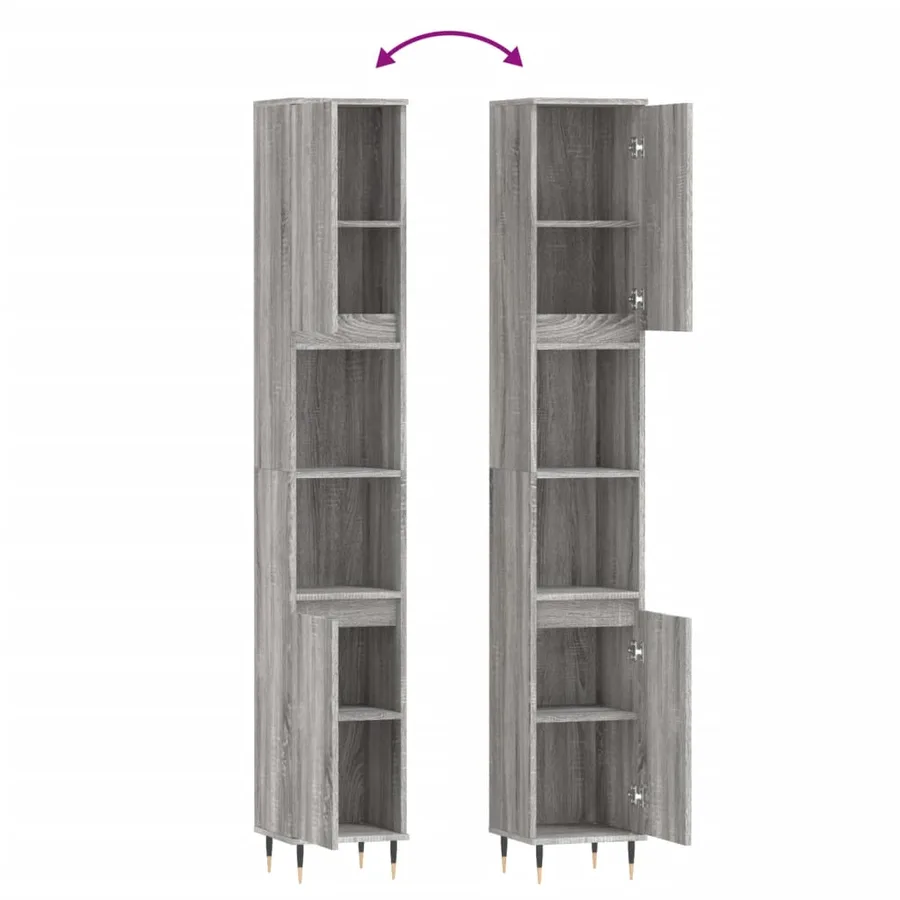 Armoire de bain sonoma gris 30x30x190 cm bois d'ingénierie - 9