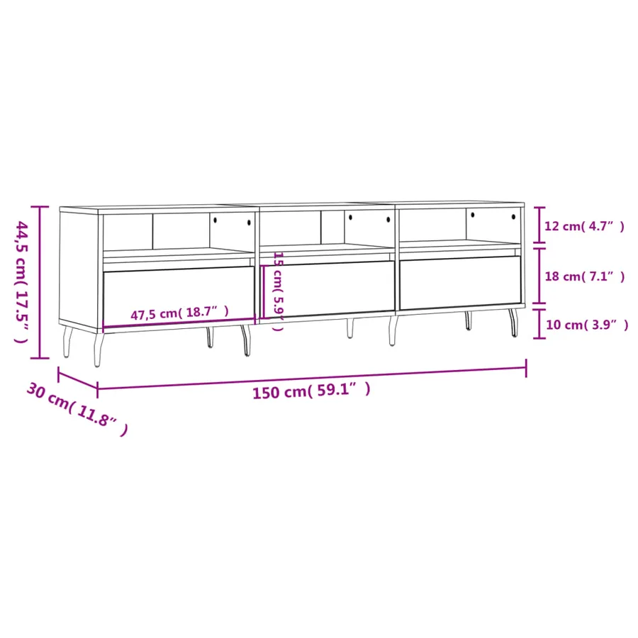 Meuble TV chêne fumé 150x30x44,5 cm bois d'ingénierie - 11