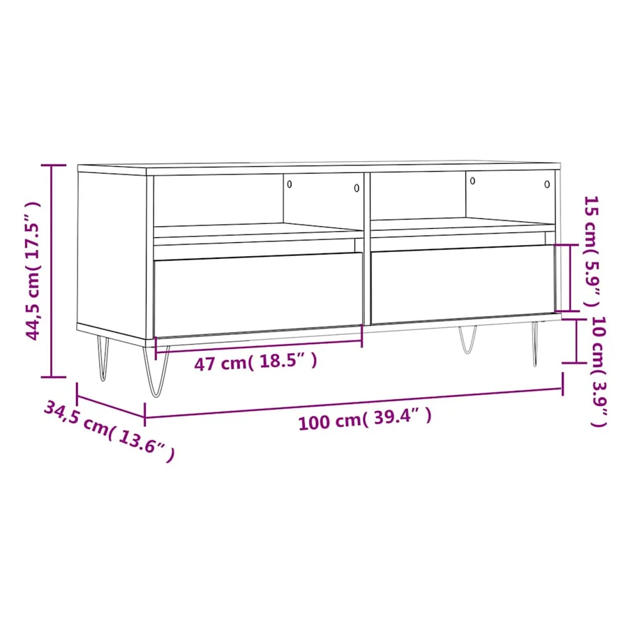 Meuble TV chêne fumé 100x34,5x44,5 cm bois d'ingénierie - 10