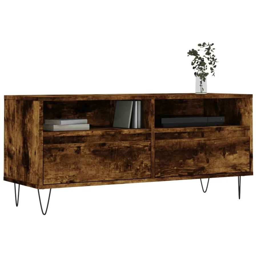 Meuble TV chêne fumé 100x34,5x44,5 cm bois d'ingénierie - 3