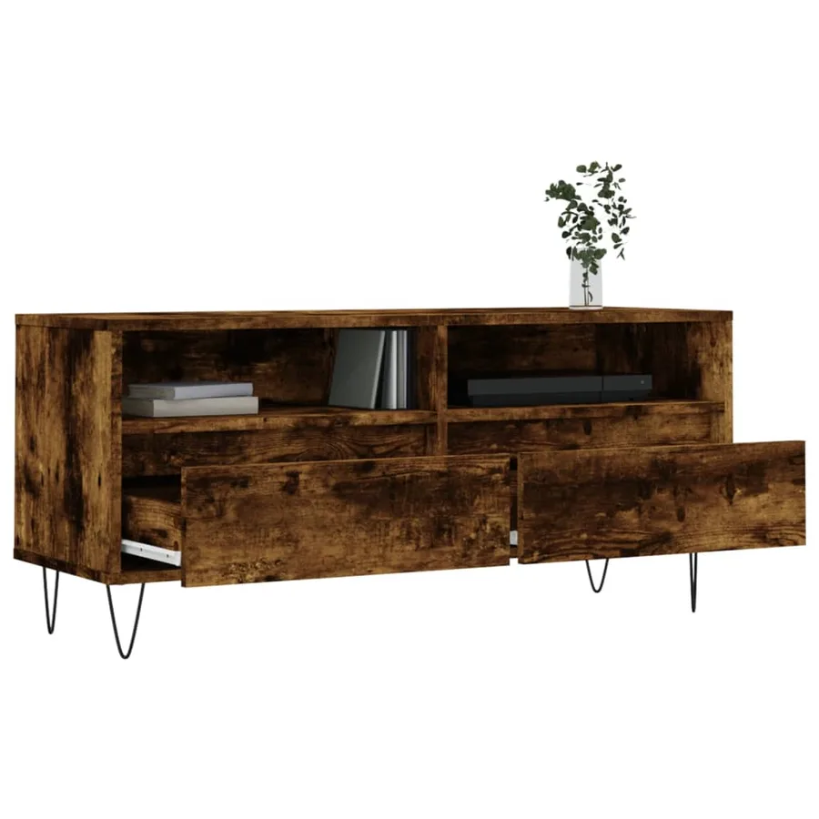 Meuble TV chêne fumé 100x34,5x44,5 cm bois d'ingénierie - 4