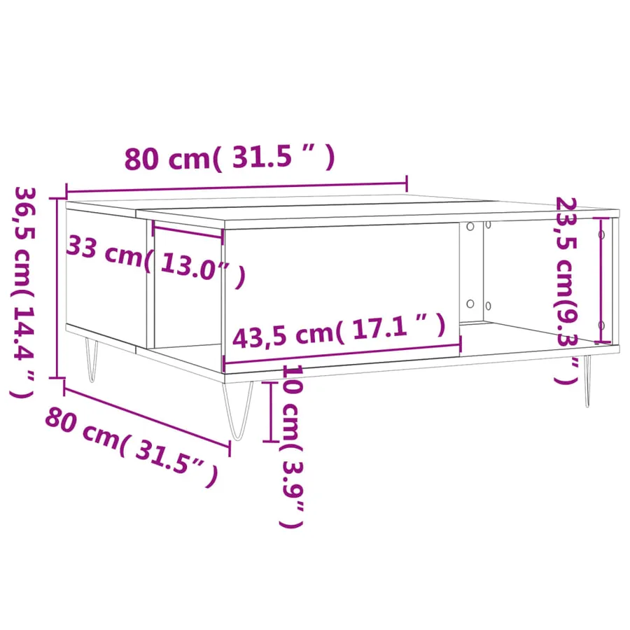 Table basse blanc 80x80x36,5 cm bois d'ingénierie - 9