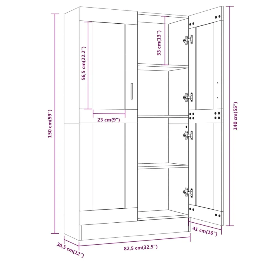 Armoire à vitrine Sonoma gris 82,5x30,5x150cm Bois d'ingénierie - 8