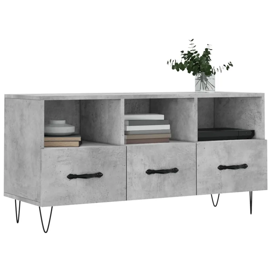 Meuble TV gris béton 102x36x50 cm bois d'ingénierie - 3