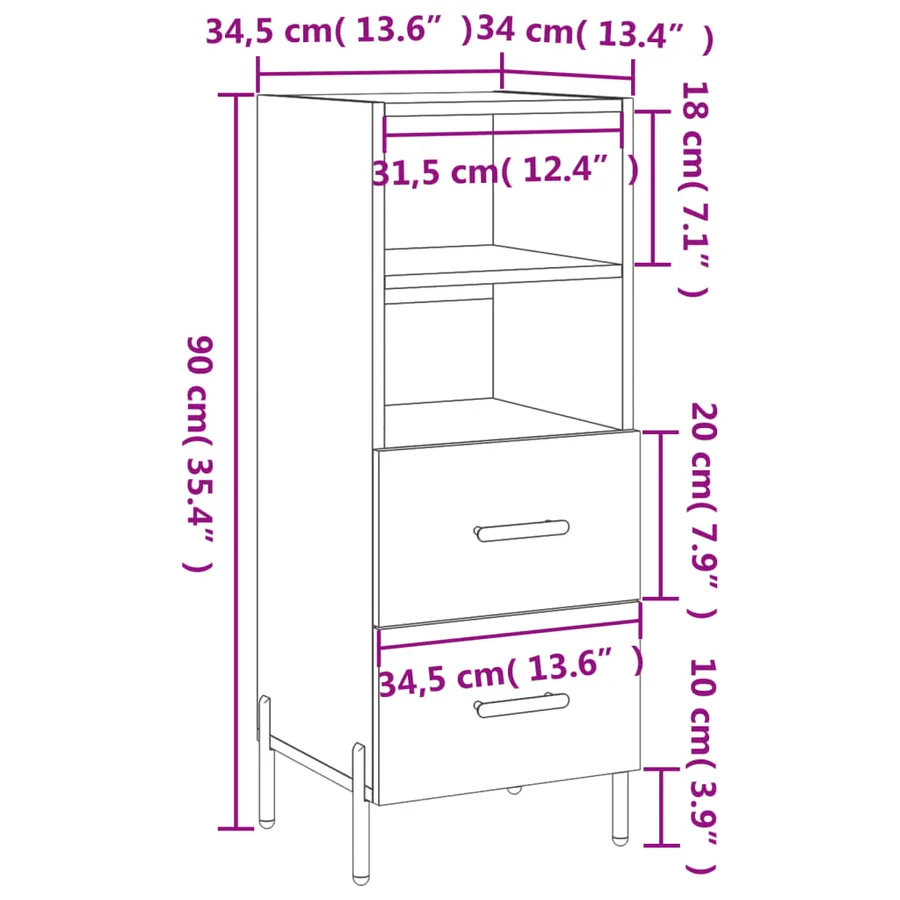 Buffet Gris béton 34,5x34x90 cm Bois d'ingénierie - 12