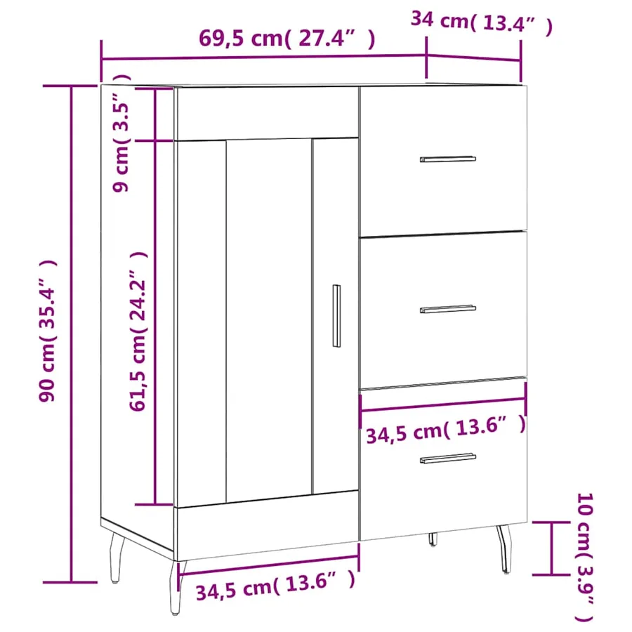 Buffet Blanc brillant 69,5x34x90 cm Bois d'ingénierie - 14