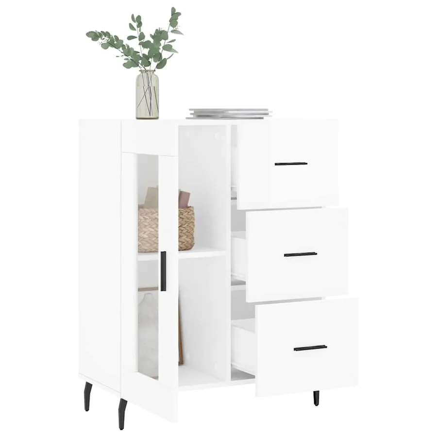 Buffet Blanc brillant 69,5x34x90 cm Bois d'ingénierie - 4