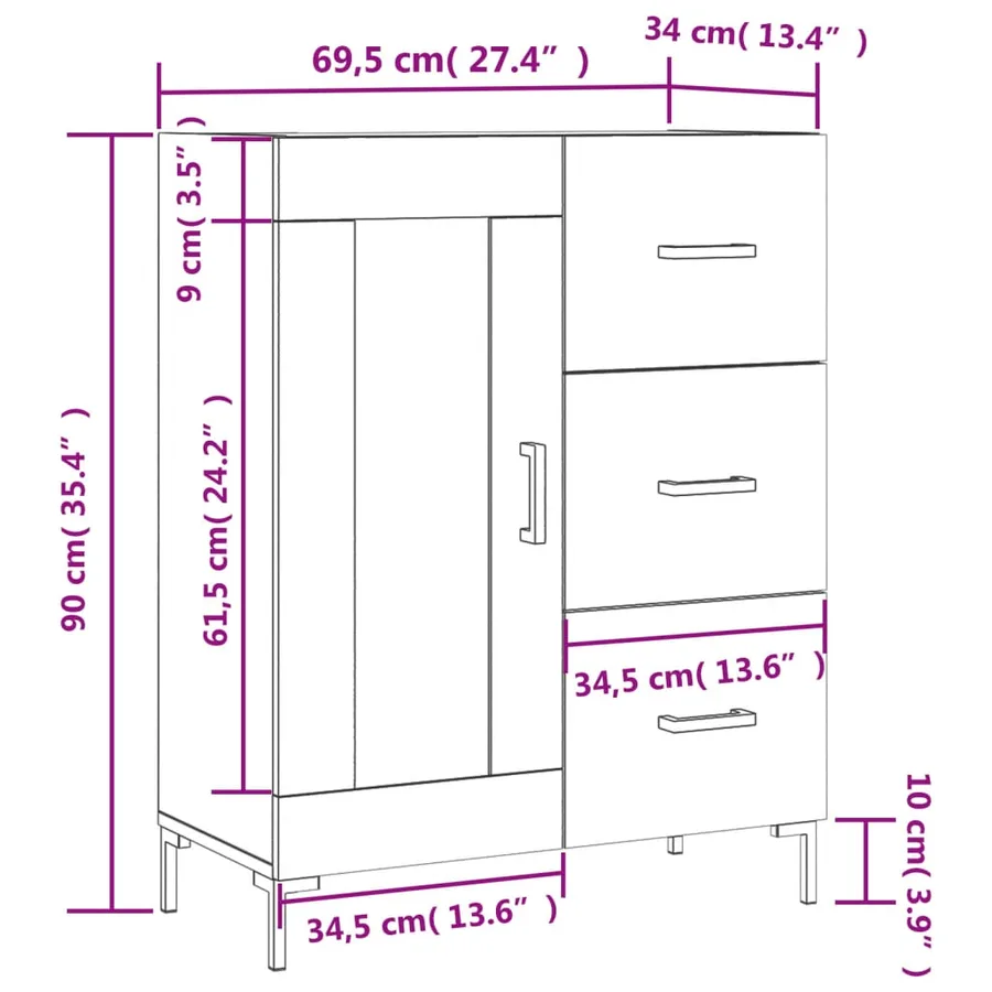 Buffet gris béton 69,5x34x90 cm bois d'ingénierie - 14