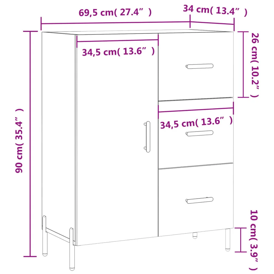 Buffet blanc 69,5x34x90 cm bois d'ingénierie - 13