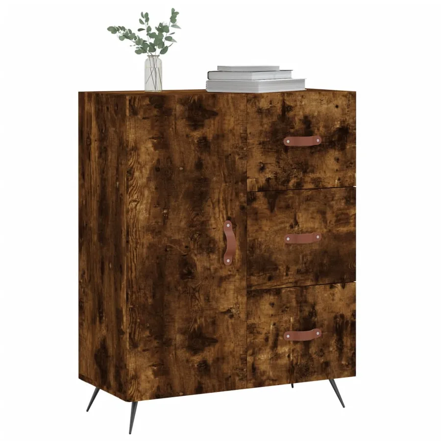 Buffet chêne fumé 69,5x34x90 cm bois d'ingénierie - 3