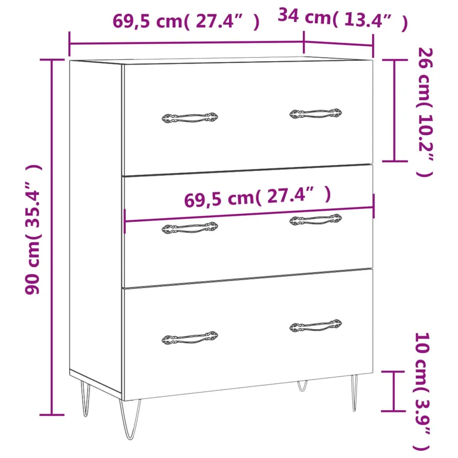 Buffet chêne fumé 69,5x34x90 cm bois d'ingénierie - 12