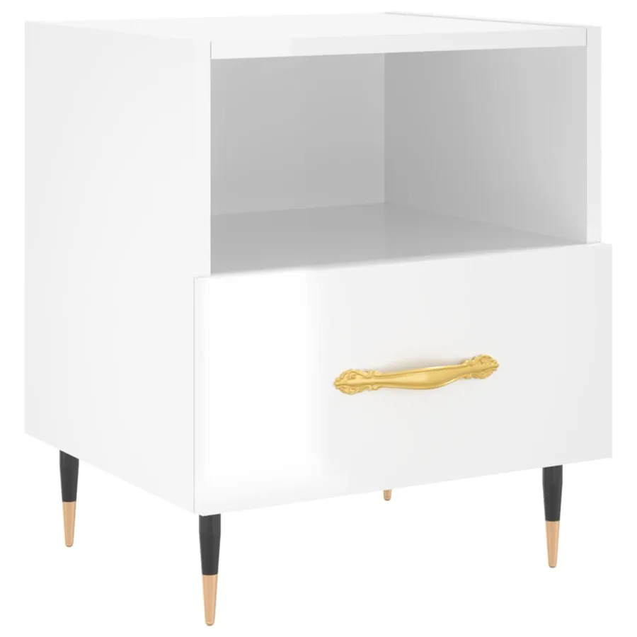 Table de chevet blanc brillant 40x35x47,5 cm bois d’ingénierie - 2