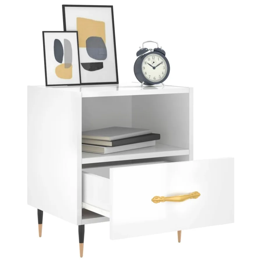 Table de chevet blanc brillant 40x35x47,5 cm bois d’ingénierie - 7