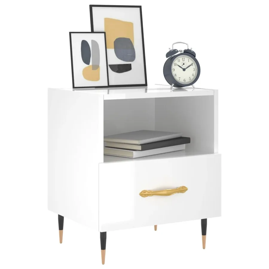 Table de chevet blanc brillant 40x35x47,5 cm bois d’ingénierie - 8