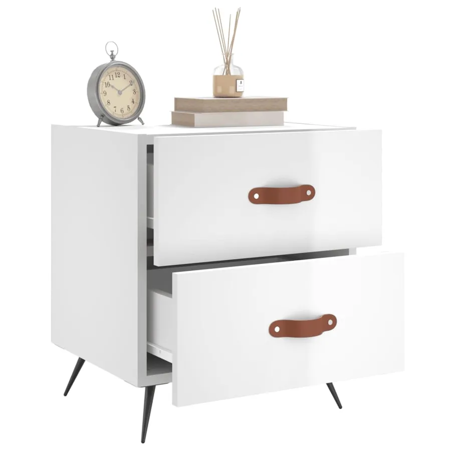 Table de chevet blanc brillant 40x35x47,5 cm bois d’ingénierie - 7