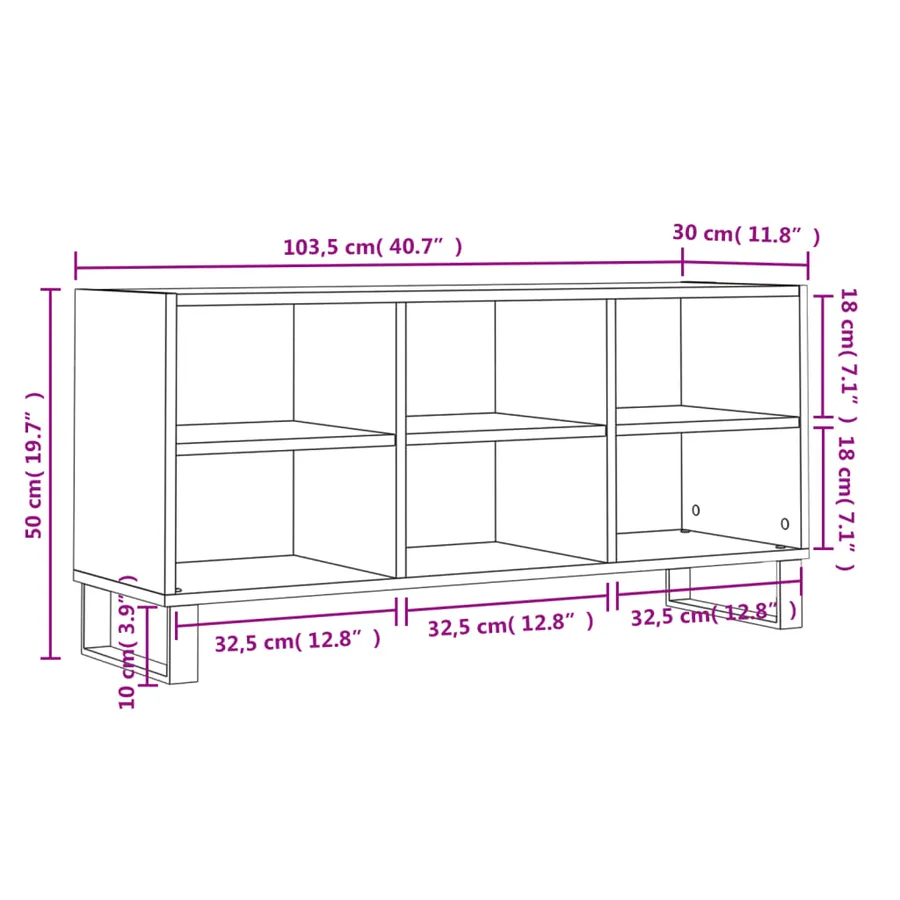 Meuble TV gris béton 103,5x30x50 cm bois d'ingénierie - 9