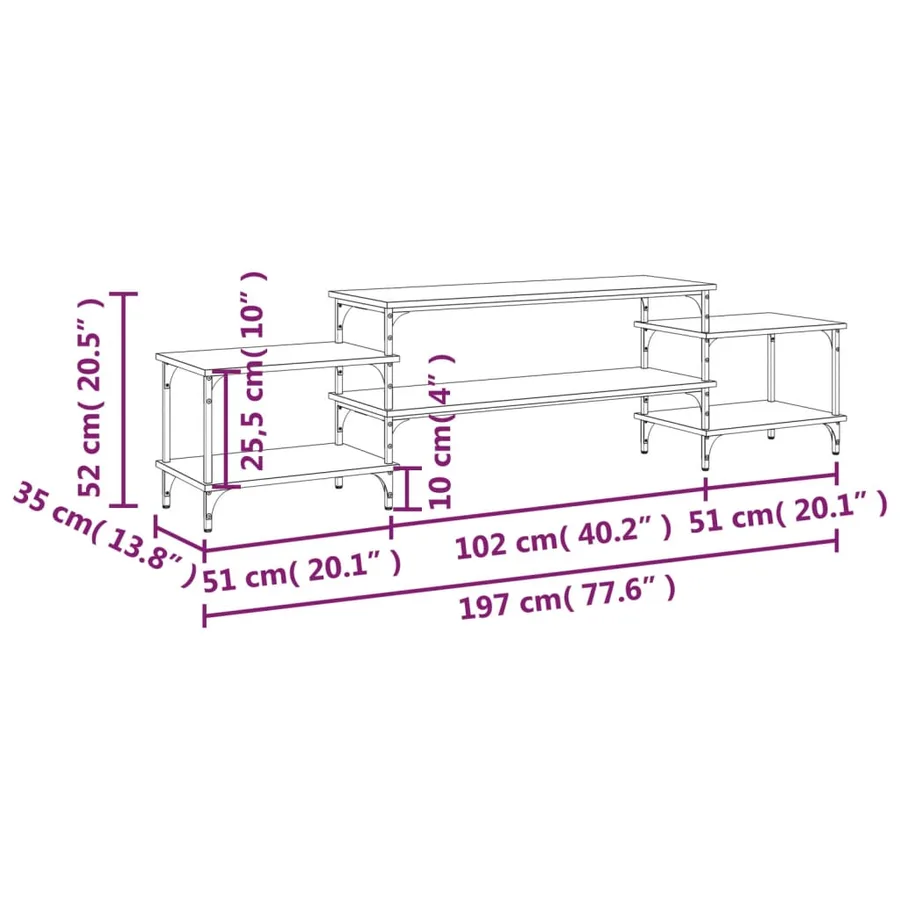 Meuble TV sonoma gris 197x35x52 cm Bois d'ingénierie - 9