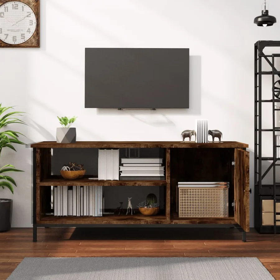 Meuble TV chêne fumé 100x40x45 cm bois d'ingénierie - 3