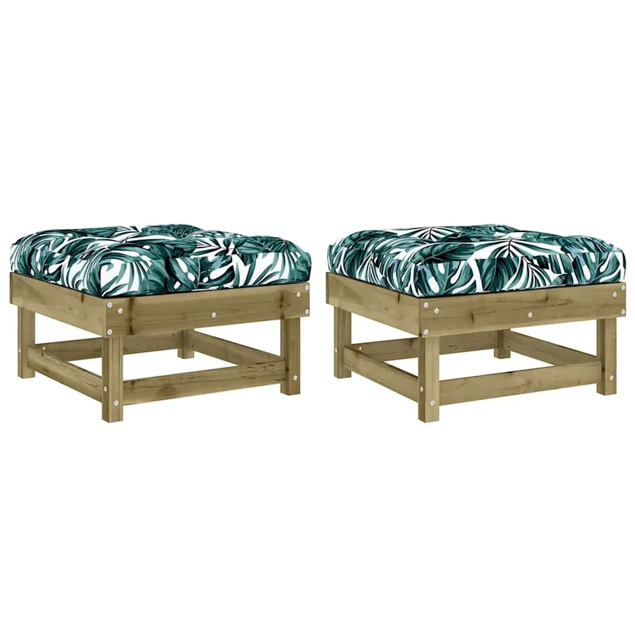 Repose-pieds de jardin et coussins lot de 2 bois pin imprégné - 2