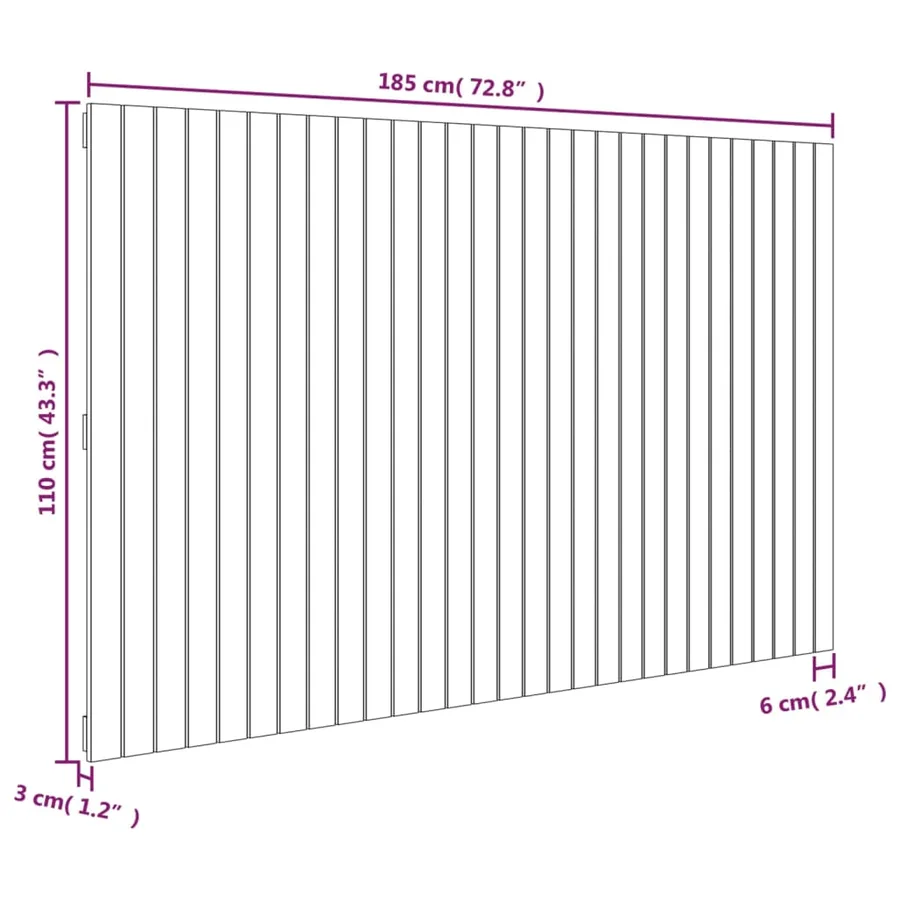 Tête de lit murale Noir 185x3x110 cm Bois massif de pin - 8
