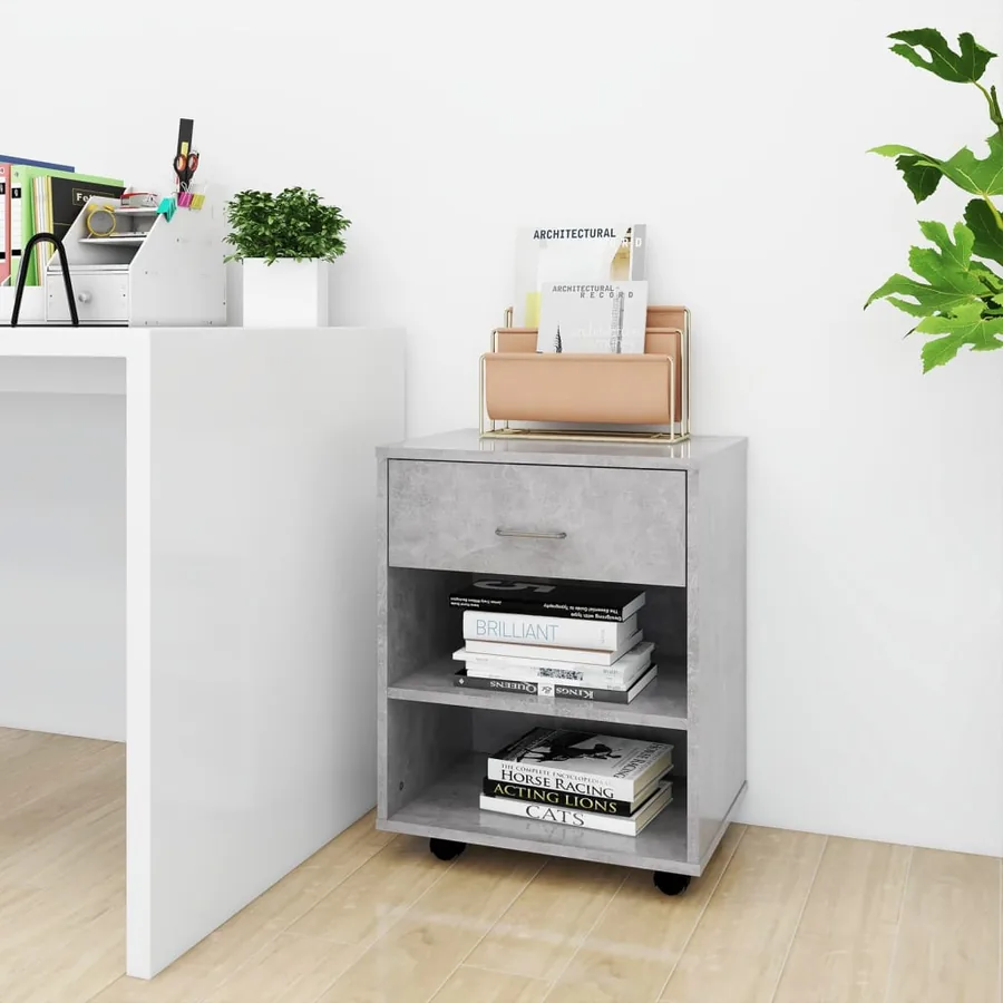 Armoire à roulettes Gris béton 46x36x59 cm Bois d’ingénierie