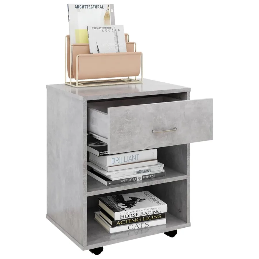 Armoire à roulettes Gris béton 46x36x59 cm Bois d’ingénierie - 7