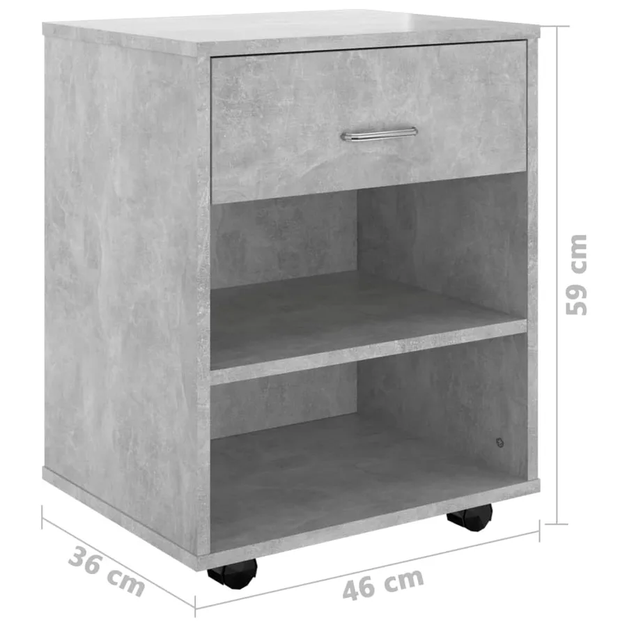 Armoire à roulettes Gris béton 46x36x59 cm Bois d’ingénierie - 8