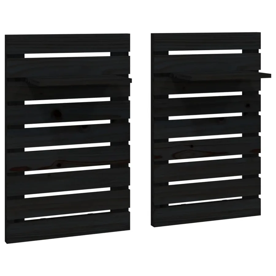 Étagères de chevet murales 2 pcs Noir Bois de pin massif - 2