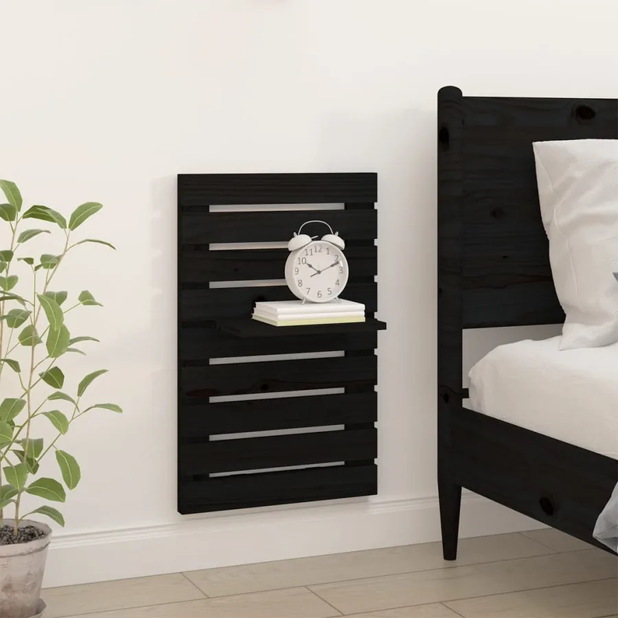 Étagères de chevet murales 2 pcs Noir Bois de pin massif - 3
