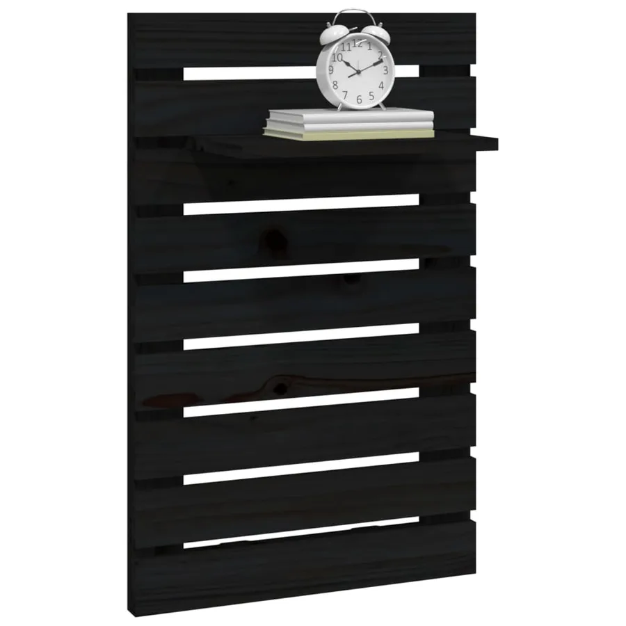 Étagères de chevet murales 2 pcs Noir Bois de pin massif - 4