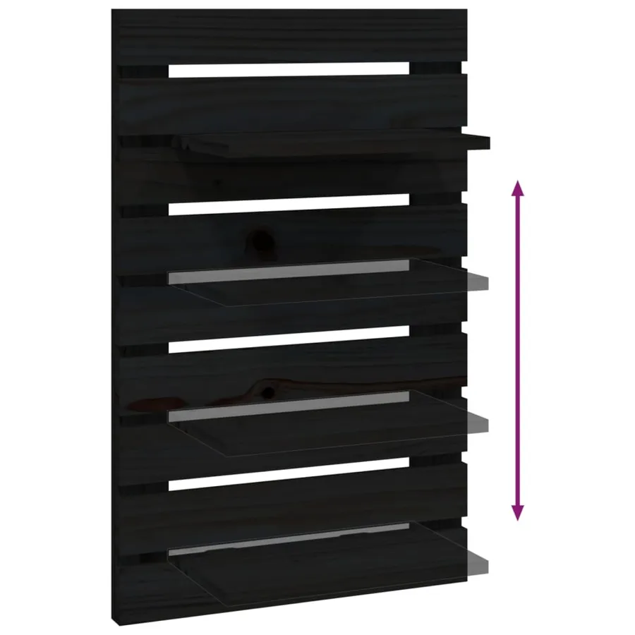 Étagères de chevet murales 2 pcs Noir Bois de pin massif - 8