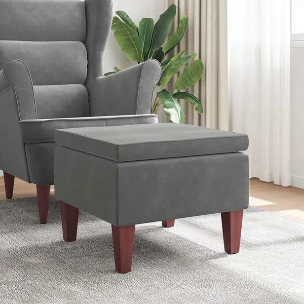 Tabouret avec pieds en bois Gris foncé Velours
