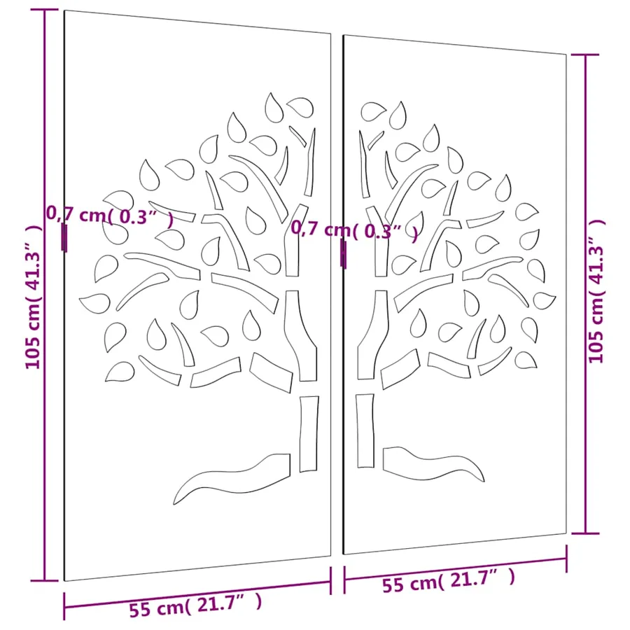 Décorations murales jardin 2 pcs 105x55 cm design d'arbre - 8