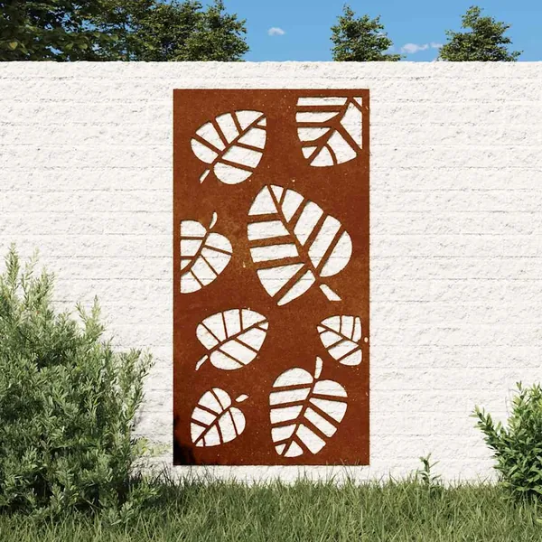 Décoration murale jardin 105x55 cm acier corten design feuille